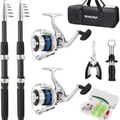 Fishing Pole Combo Set 6.9ft 2PCS Telescopic Fishing Rod and Reel Combo with Fishing Pliers and Lip Gripper Collapsible Fishing Rod and Reel Kits for Bass