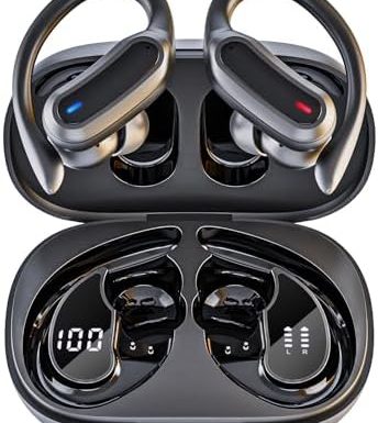 Wireless Earbuds, Bluetooth 5.3 Headphones, True Wireless Stereo Earphones with IPX6 Waterproof, Noise Cancelling Mic, Fast Charging and Comfort Fit Ear Buds for Sports, Workouts - Black